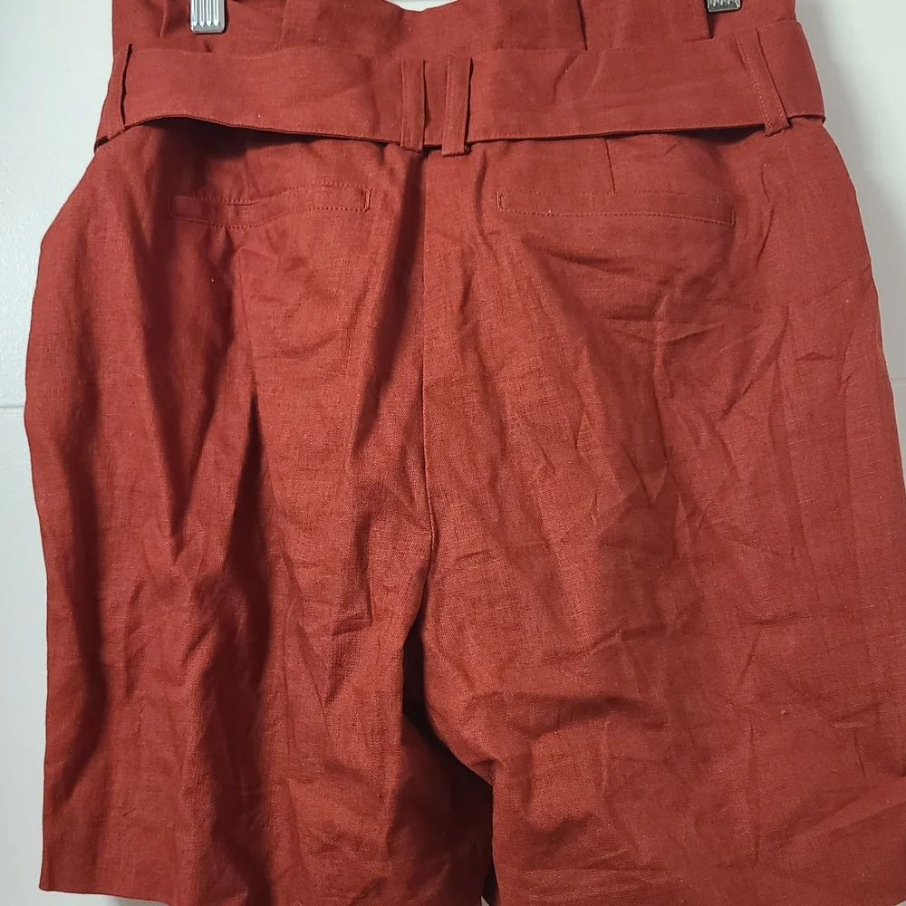 Boden St Ives Paperbag Shorts Women 4 Rust Linen Blend Tie Belt High Waist - Picture 4 of 5